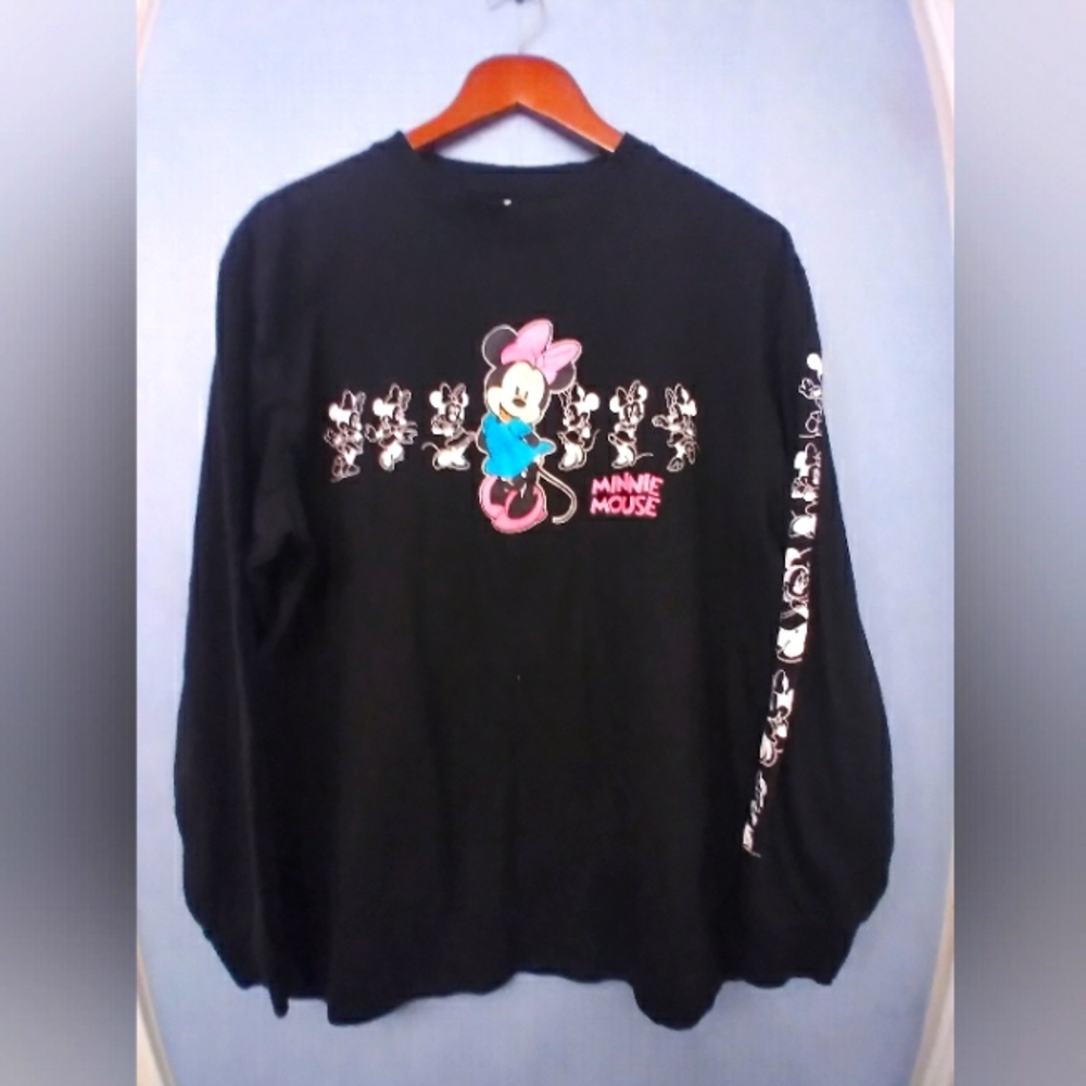 Disney Minnie Mouse Black Long Sleeve Graphic Sweatshirt Cartoon Character Print